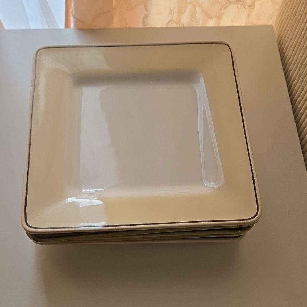 Set Of 5 Classic Cream Square Dinner Plates
